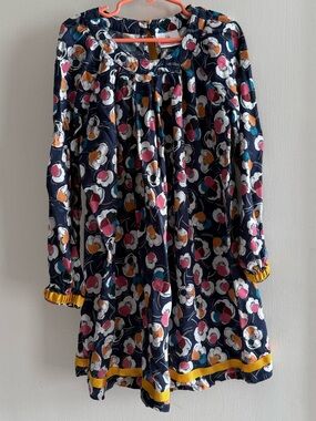 Hanna Andersson Navy Floral Long-Sleeve Dress with Yellow Trim Size 6